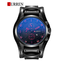 ساعة كورين 8225 كاجوال كوارتز بسوار جلدي إبداعي للرجال باللون الأسود