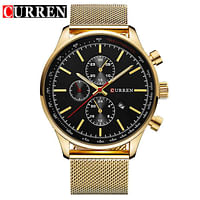 Curren 8227 Casual Analog Stainless Steel Water Resistant Wrist Watch For Men Gold Black