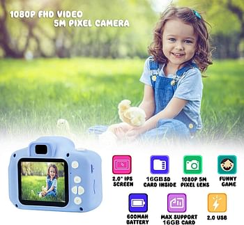 عبقرية يونسي الاطفال كاميرا 1080 وعاء كاميرا للأطفال الأطفال كاميرات الفيديو الرقمية للفتيات عيد ميلاد لعبة هدايا 3-12 سنة (الأزرق)