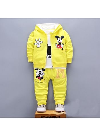 Mouse 3 Pcs Hooded Jacket Shirt and Trouser For Boys Girls Cartoon Theme Party Costume Dress Birthday Gift Yellow 19-24 Months