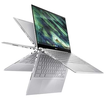 Asus Chromebook Flip C436-Ultra lightweight Powerfull Chromebook Laptop- 10th Gen Core i7 - 16GB Ram -256GB NVme SSD- PlayStore-14'' 2 in 1 -4 Sided Nano Edge FHD Display- Finger print - Backlit Keyboard- Wifi 6- Upto 10 hours Battery-Aerogel White Silver