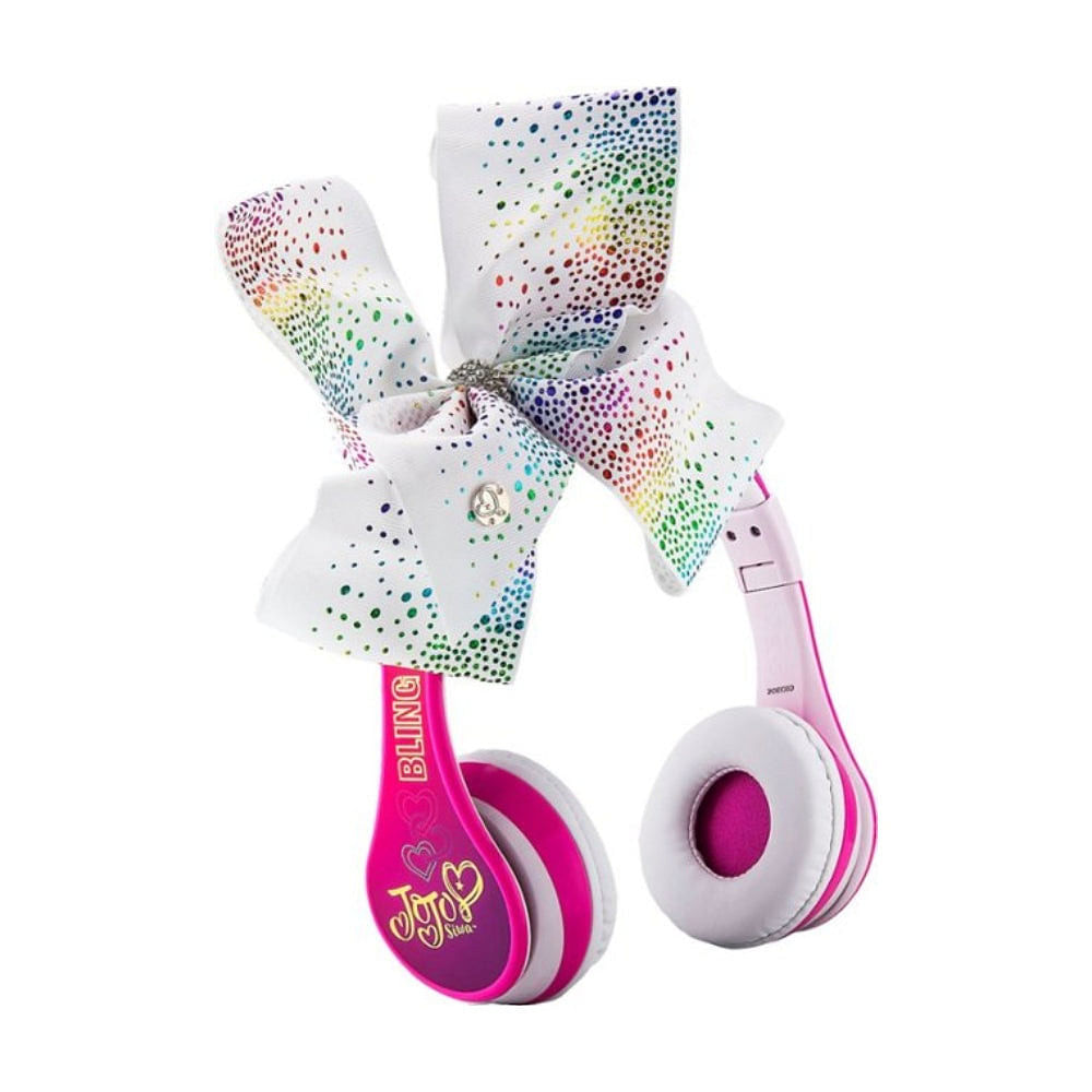 KidDesigns Jojo Siwa Kid Safe Wireless Bluetooth Headphone|  Kids / Youth, 24 Hrs Playtime, On-Board Call & Music Control, w/ 3.5mm AUX IN- for SmartPhones, Tablets, Laptops, PC, Notebook - White/Pink