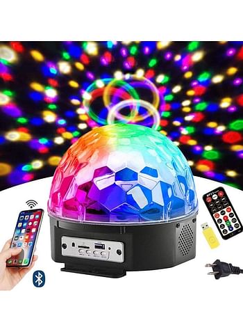 أضواء كرة ديسكو بلوتوث، 9 ألوان LED أضواء حفلات DJ صوت تنشيط أضواء دوارة اتصال هاتف لاسلكي مع مكبر صوت بلوتوث وجهاز تحكم عن بعد