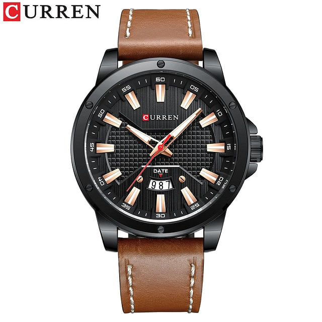 CURREN 8376 Casual New Watches for Men with Leather Big Dial with Date Fashion Wristwatch masculino-Brown/Black