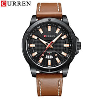 CURREN 8376 Casual New Watches for Men with Leather Big Dial with Date Fashion Wristwatch masculino-Brown/Black