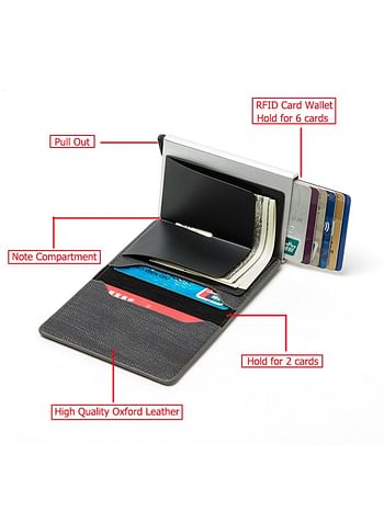 We Happy RFID Protection Leather Cover Ultra-Thin Aluminum Case Premium Credit Card Holder | Automatic Card Pop UP Wallet-CARBON BLACK