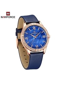 NAVIFORCE NF5038 Navy Blue PU Leather Analog Watch For Women - RoseGold & Navy Blue