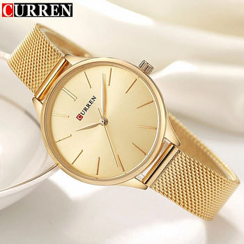 CURREN 9024 Original Brand Stainless Steel Band Wrist Watch For Women Gold