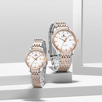 NAVIFORCE 9228 Original Casual Couple Watch Waterproof Calendar Luminous Fashion Elegant Quartz Wristwatch for Women Men Gift