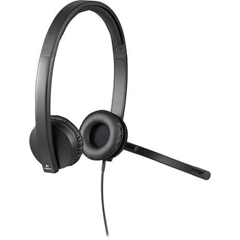 Logitech H570e Wired Headset, Stereo Headphones with Noise-Cancelling Microphone, USB, In-Line Controls with Mute Button, Indicator LED, PC/Mac/Laptop - Black