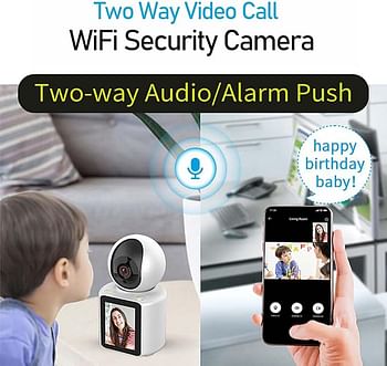 Smart Security Camera Two Way Remote Video Call 350°Rotational Wireless WiFi Camera with Night Vision Human and Motion Detection, Indoor plug-in Monitor with App for Elderly Baby Pet - White