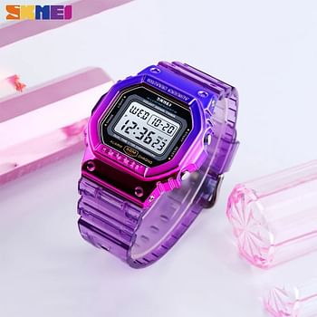 SKMEI 1622 Fashion Cool Girls Watches Electroplated Case Transparent Strap Lady Women Digital Wristwatch.