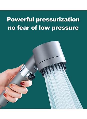 High Pressure Massage Shower Head and Punch-free Shower Holder, 3 Modes Shower Head with Filter with Water Stop Button for Home use - Grey