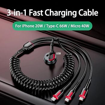 3 in 1 Fast Charging USB Cable for iPhone, Android and Type C Cable - USB Type C Charger Cable, iPhone Charger Cable, Android Charger Cable