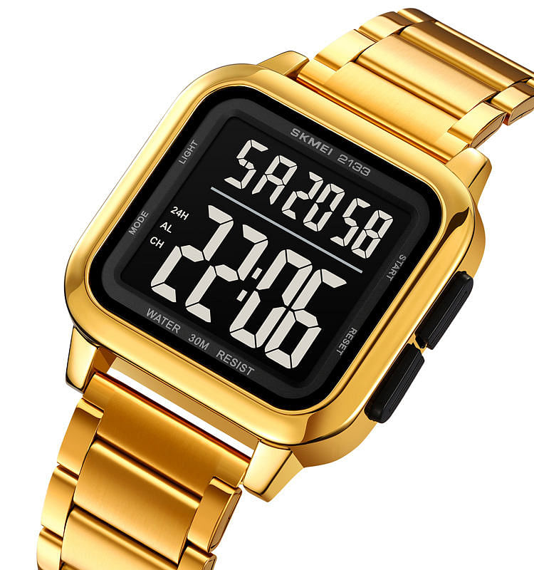 SKMEI 2133 Waterproof Stainless Steel Digital Men's Watch 40 mm - Gold