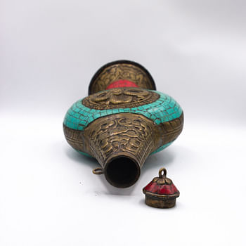 Exquisite Stone Bottle Pot Covered Silver Inlaid Turquoise Carved for Home Decor