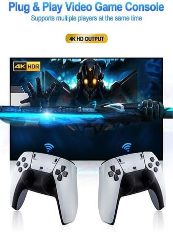 2.4G Wireless 4K HD Game Console with Dual Wireless Gamepad Controller Built in 10000+ Video Games, Support 40 Simulators & HDMI Connection TV HD Output Game Box (128GB)