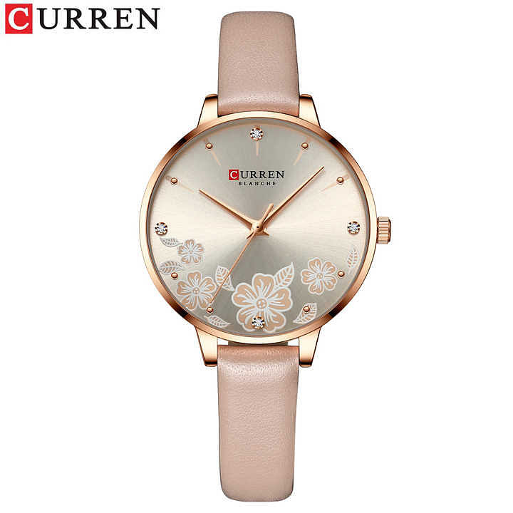 Curren  9068 Original Brand Leather Straps Wrist Watch For Women / Beige