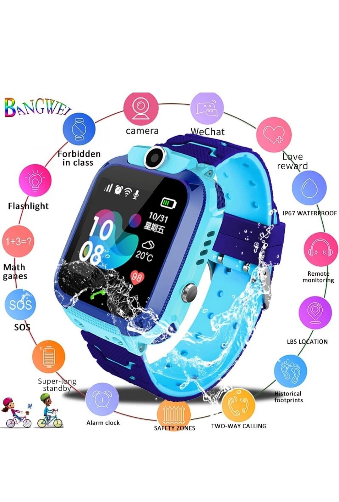 New modio MK06 1.44 inch Kids Smart Watch With IP67 Waterproof Camera and Sim Card Slot - Blue