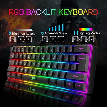 HXSJ V700 Wired Gaming Keyboard RGB Streamer Wired English Keyboard 61-key Gaming Keyboard