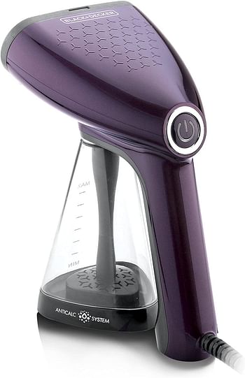 BLACK+DECKER Portable Garment Steamer With Universal Bottle Adaptor 1500W Dark Purple HST1500-B5