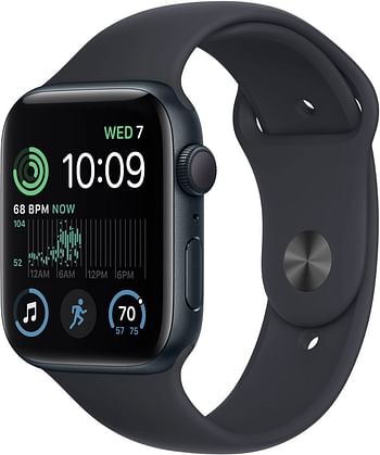 Apple Watch MNTG3LL/A SE 2nd Gen, GPS, 44mm, Smart Watch Aluminum Case with Midnight Sport Band Midnight