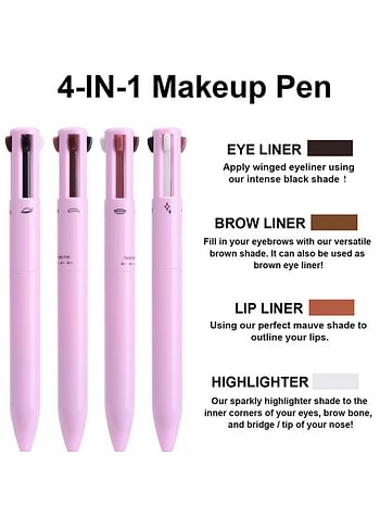 4 in1 Makeup Pen (Lip Liner, Brow liner, Eye Liner, Highlighter), 4 in1 cosmetic pen, Face makeup pencil, pen pal, travel makeup pen