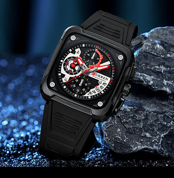 CURREN 8461 Men's Watch Import Quartz Movement 30M Waterproof Wristwatch Luminous Hands Date High Quality Silicone Band Black