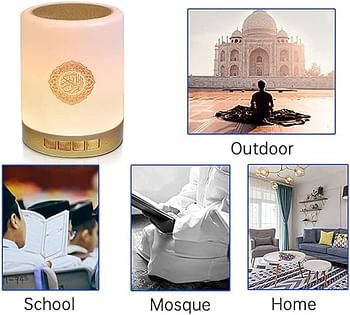 Quran Bluetooth Speaker Lamp with Remote, Portable LED Touch Night Light with FM MP3 Music Player Night Light Rechargeable Bedside Outdoor Desk Table Lamp in Many Languages Including English, Arabic