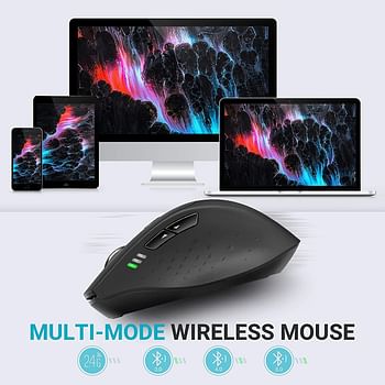 RAPOO MT550 Bluetooth Mouse, Multi-Devic Wireless Mice with 4 Adjustable DPI, Symmetrical Ergonomic Design, 12 Month Battery Life, for Laptop MacBook Apple, Black