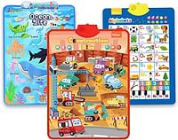 UKR Electronic Interactive Talking Poster Wall Chart Pack of 3 (Construction Site,Ocean Life,Alphabet and Piano)