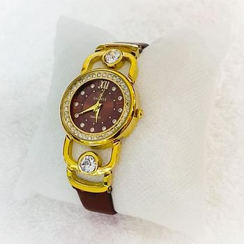 Galaxy 2249 Women's Leather Strap Quartz Watch Analog Display Round Dial with Rhinestones Decoration Waterproof Elegant Watch as Gift for Ladies.