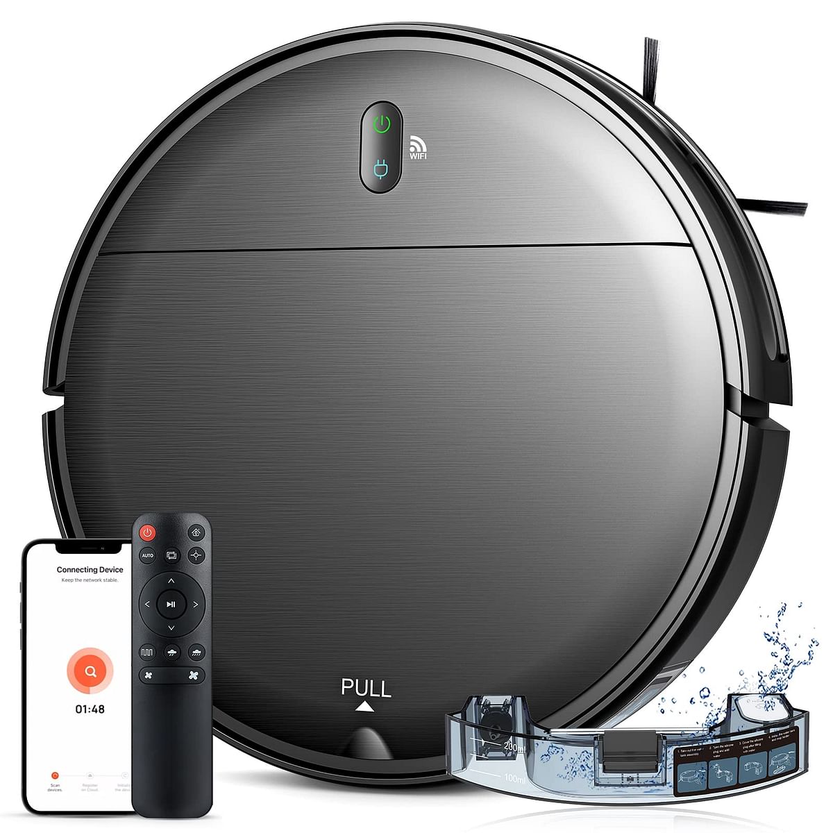 Robot Vacuum and Mop Combo, WiFi/App/Alexa, Robotic Vacuum Cleaner with Schedule, 2 in 1 Mopping Robot Vacuum with Watertank and Dustbin, Self-Charging, Slim, Ideal for Hard Floor, Pet Hair, Carpet - BR151 model