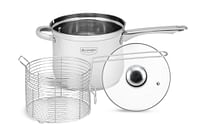 EDENBERG Saucepan with Basket | Stainless Steel Saucepan with lid + Basket | Ceramic Big Size Saucepan | Frying Basket | Dishwasher & Microwave Safe – White (3.8 L, 18 cm diameter)