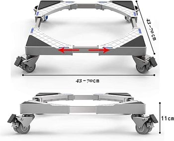 4 عجلات متعددة الوظائف قابلة للتعديل لإطار قاعدة الغسالة 44-58 سم قاعدة الغسالة للثلاجة والمجفف والغسالة تتحمل حمولة 226 كجم