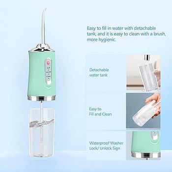 Portable Dental Water Floser, Professional Oral Irrigator 220ml with 3 Modes and 4 Replacement Nozzles with 360° Rotation, IPX7 Waterproof, USB Rechargeable for Travel, Home