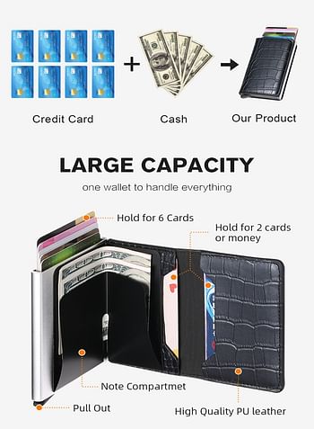 We Happy RFID Protection Leather Cover Ultra-Thin Aluminum Case Premium Credit Card Holder | Automatic Card Pop UP Wallet-CARBON BLACK