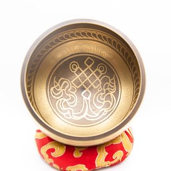 Authentic Himalayan Endless Knot Singing Bowl Single Set Handcrafted in Nepal (300 grams) Includes Traditional Wooden Striker and Silk Cushion – Ideal for Healing, Mindfulness, Meditation, and Yoga