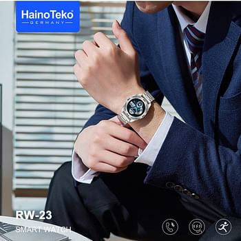 Haino Teko Germany RW23 ساعة ذكية من الفولاذ المقاوم للصدأ تعمل بالبلوتوث للاتصال بنظام Android و Ios Silver