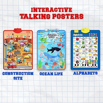 UKR Electronic Interactive Talking Poster Wall Chart Pack of 3 (Construction Site,Ocean Life,Alphabet and Piano)