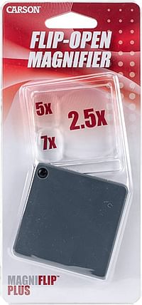 كارسون GN-44 ماغنيفليب بلس مكبر جيب قابل للطي 2.5x / 5x / 7x مع حافظة مدمجة ، أسود