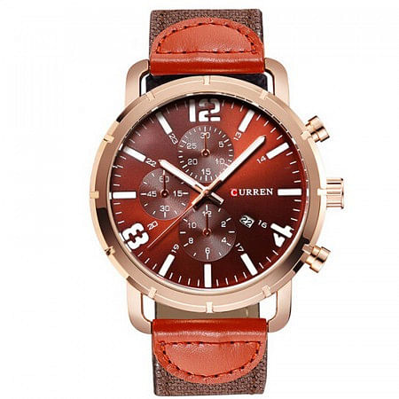 CURREN 8194 Original Brand Leather Straps Wrist Watch For Men -  Chocolate and Rose Gold