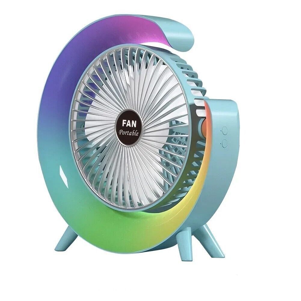 Portable USB Rechargeable Desktop Fan LED 7 Colours 180° Adjustable Summer Camping Fan