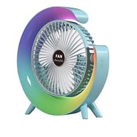Portable USB Rechargeable Desktop Fan LED 7 Colours 180° Adjustable Summer Camping Fan