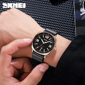 SKMEI 9280 Men's Fashion Business Watch with Calendar Steel Strap luminous Watch for men - Black, RoseGold