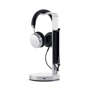 SATECHI Aluminum Headphone Stand Hub 3x USB-A Ports and 3.5mm AUX Port - Silver