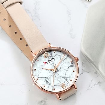 CURREN 9045 Creative Colorful Watches for Women Casual Analogue Quartz Leather Wristwatch Ladies Style Pink