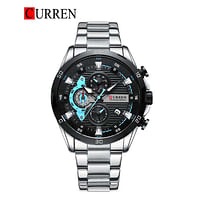 Curren 8402 Original Brand Stainless Steel Band Wrist Watch For Men Silver/Black