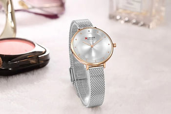 Curren 9029 Original Brand Mesh Band Wrist Watch For Women / Silver and Bronze