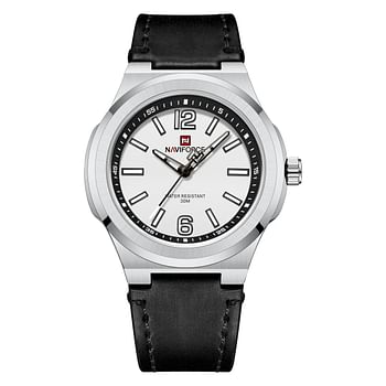 NAVIFORCE 9233 Commander Edition Wristwatch for Men's with PU Leather Strap 40mm - Black, Silver